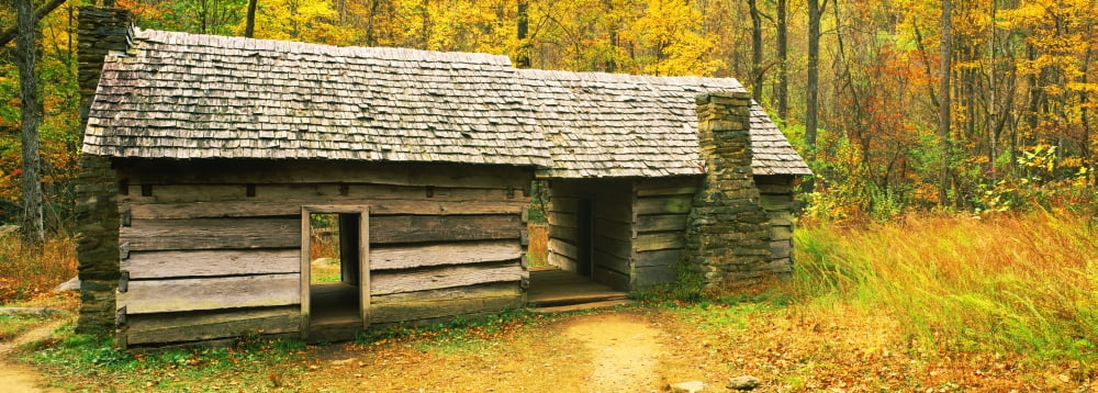 Homestead log cabin in a forest Great Smoky Mountains National Park North Carolina USA Canvas Art - Panoramic Images (36 x 12)
