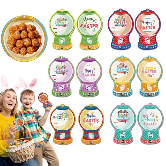 Homesteed 18pc Easter Candy Cards Gumball Machine Valentine Cards for Kids DIY Classroom Exchange Shaker Greeting Cards with Adhesive Dots