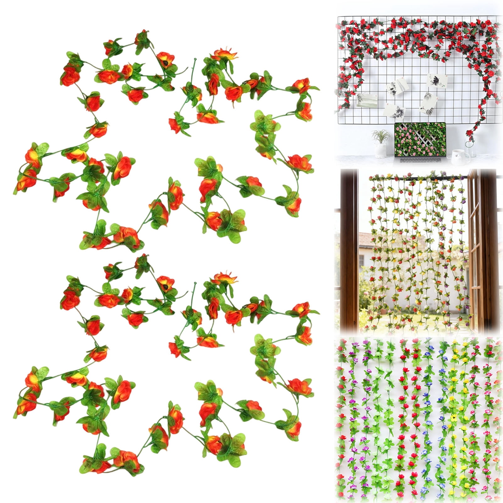 Homesteed 2.2m Artificial Rose Garland Flower Vine Silk Plant Green ...