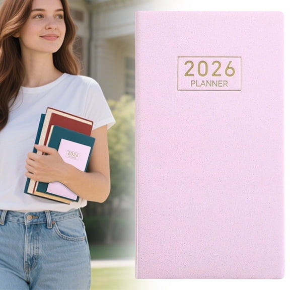 Homesteed 2026 Weekly Planner A6 Weekly Plan Sticky Notes Book with Leather Cover and Pockets for Academic Planning, Starry Pink C