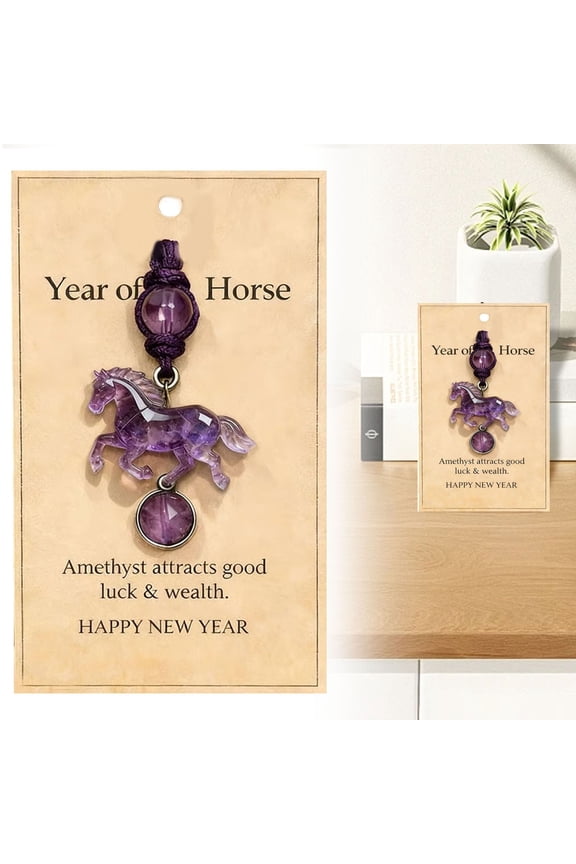 2026 Year of the Horse Amethyst Keychain Wisdom Success Good Luck Charm Amulet for Lunar New Year Gifts Bag Purse Accessories