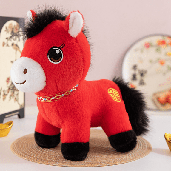 Homesteed 2026 Year of the Horse Plush Mascot Red Fortune Horse Stuffed Figurine 7.9 Inch Chinese New Year Lucky Home Desk Decoration Gift