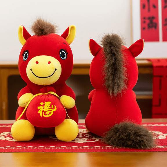 Homesteed 2026 Year of the Horse Plush Mascot Red Fortune Horse Stuffed Figurine 7.9 Inch Chinese New Year Lucky Home Desk Decoration Gift