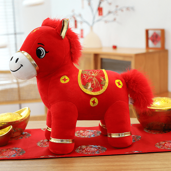 Homesteed 2026 Year of the Horse Plush Mascot Red Fortune Horse Stuffed Figurine 7.9 Inch Chinese New Year Lucky Home Desk Decoration Gift
