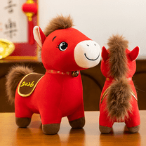Homesteed 2026 Year of the Horse Plush Mascot Red Fortune Horse Stuffed Figurine 7.9 Inch Chinese New Year Lucky Home Desk Decoration Gift