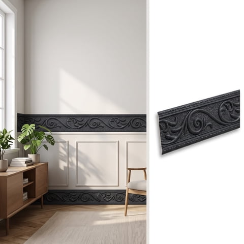 Homesteed 3D Black Peel and Stick Trim Wallpaper Border Renter Friendly Bathroom Wall Decor Removable Self Adhesive Sticker
