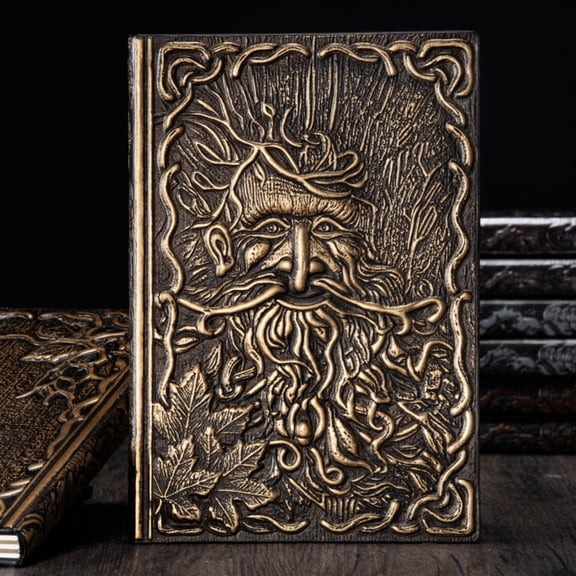 Homesteed 3D Tree Spirit Notebook Handmade Vintage Grimoire Journal Embossed Relief Cover for Gaming Writing Daily Diary