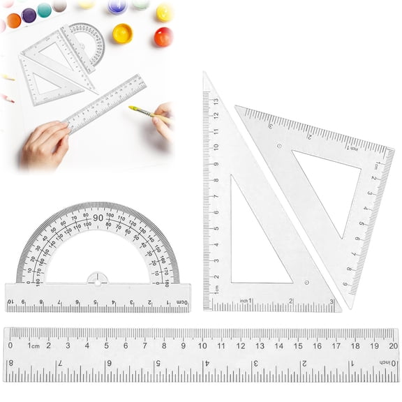 Homesteed 4Pcs Metric Inch Geometric Ruler Set Drafting Scale Kit Precision Transparent Straight Triangle Protractor Drafting Tools for Architectural Drawing Home Office Art Design Professional White