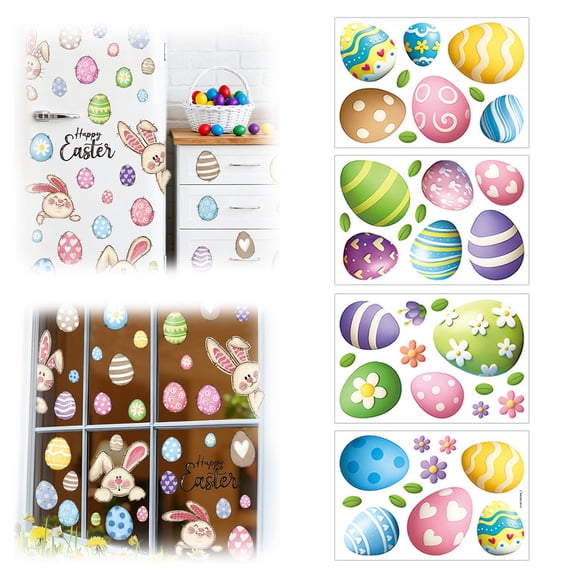 Homesteed 4pc 20*30 Reusable Easter Window Clings Easter Decorations for Home Bunny Egg Stickers Glass Decals Spring Holiday Party Decor
