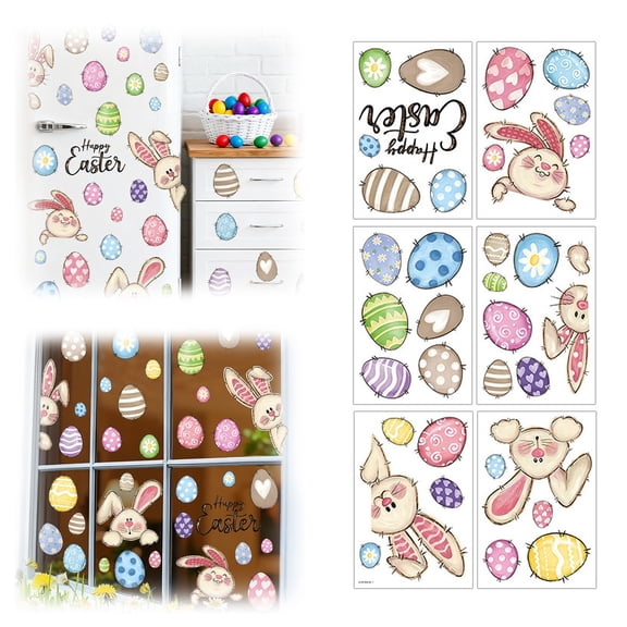 Homesteed 6pc 20*30 Reusable Easter Window Clings Easter Decorations for Home Bunny Egg Stickers Glass Decals Spring Holiday Party Decor