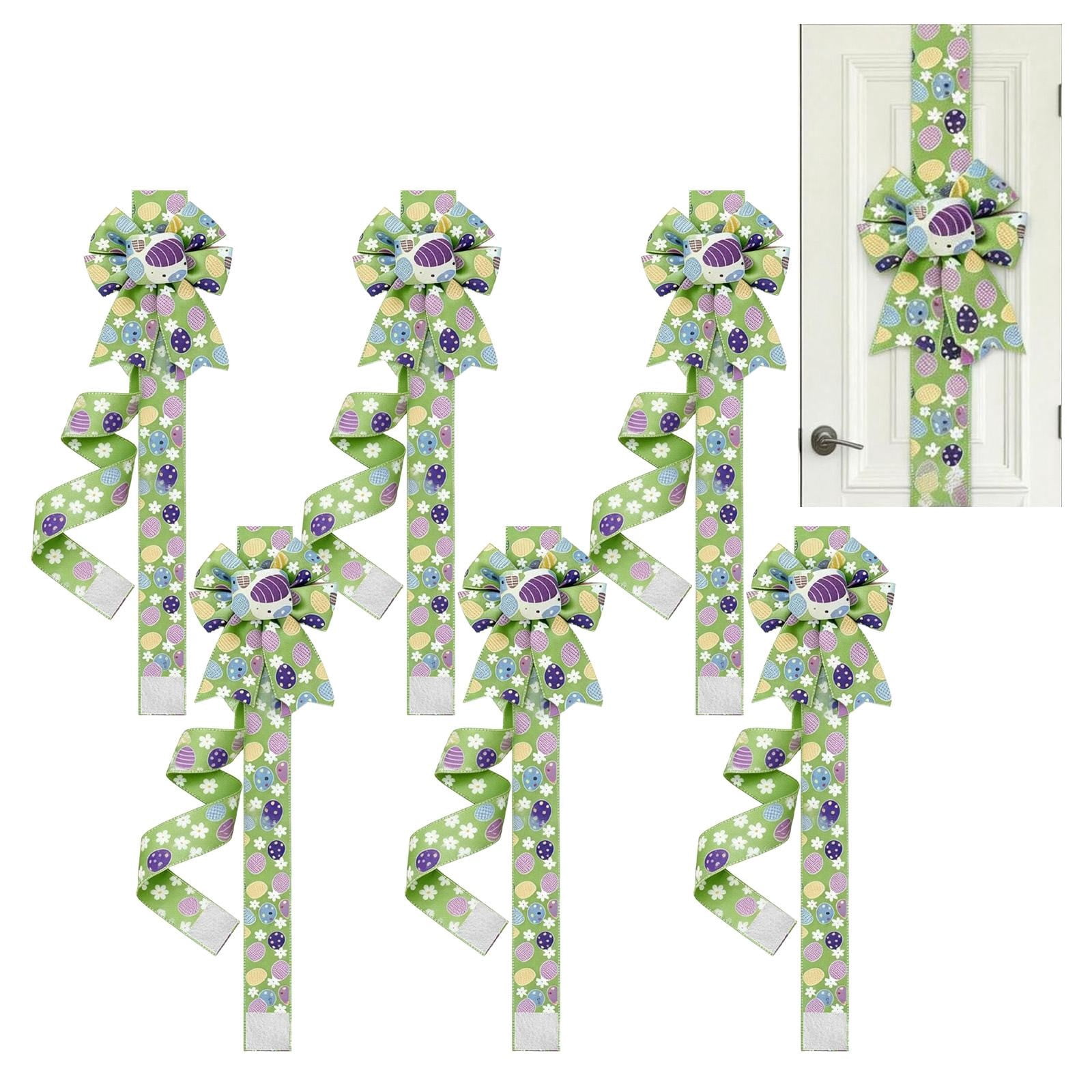 Homesteed 6pc Easter Cabinet Bows Ribbon Decor with Eggs for Kitchen Windows Spring Bunny Day Indoor Party Home Decoration