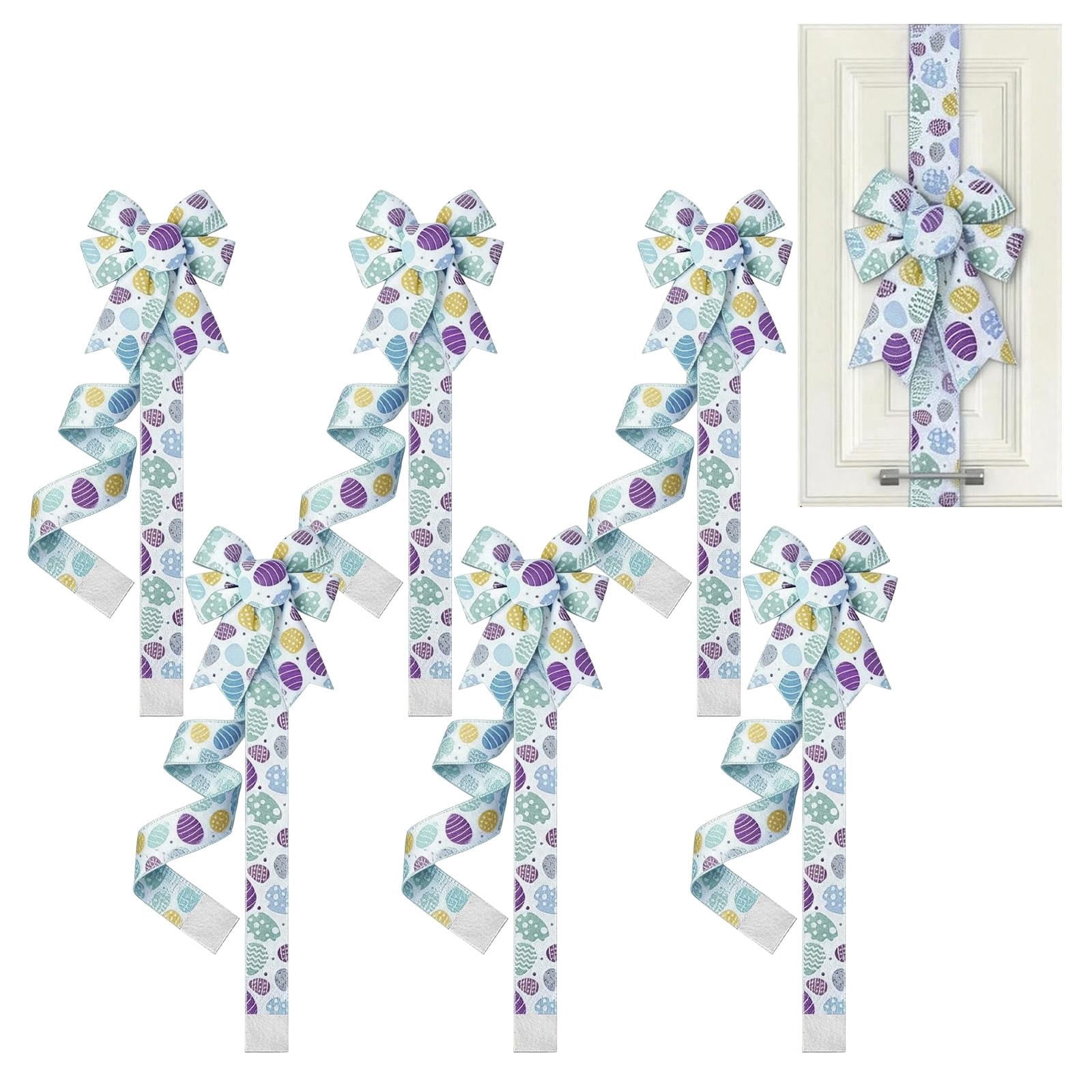 Homesteed 6pc Easter Cabinet Bows Ribbon Decor with Eggs for Kitchen Windows Spring Bunny Day Indoor Party Home Decoration