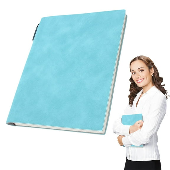 Homesteed A5 Soft Leather Notebook Thick Business Journal with Pen Loop for Men and Women Office Work Notes Light Blue