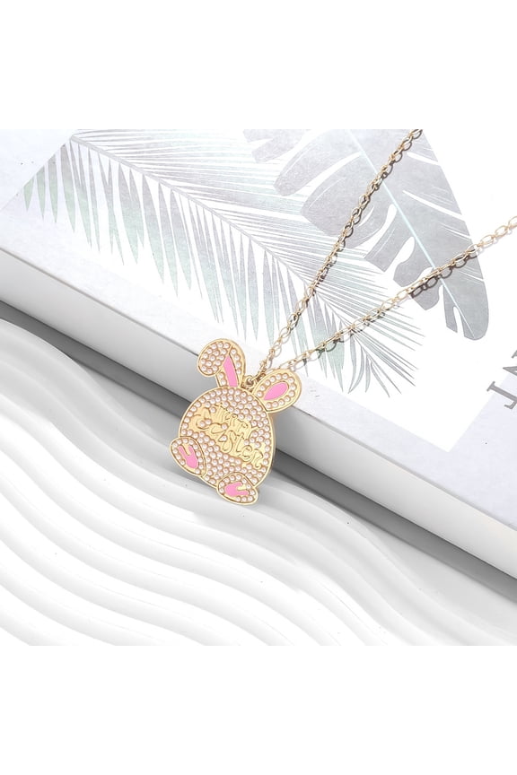 Adorable Crystal Bunny Pendant Necklace Enamel Rabbit Charm Fashion Jewelry Gift for Women Teens Birthday Easter