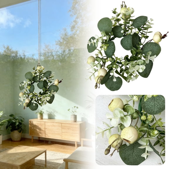 Homesteed Artificial Eucalyptus Wreath Candle Ring Rustic Farmhouse Hydrangea Decor for Table Centerpiece Wall Hanging Home Display