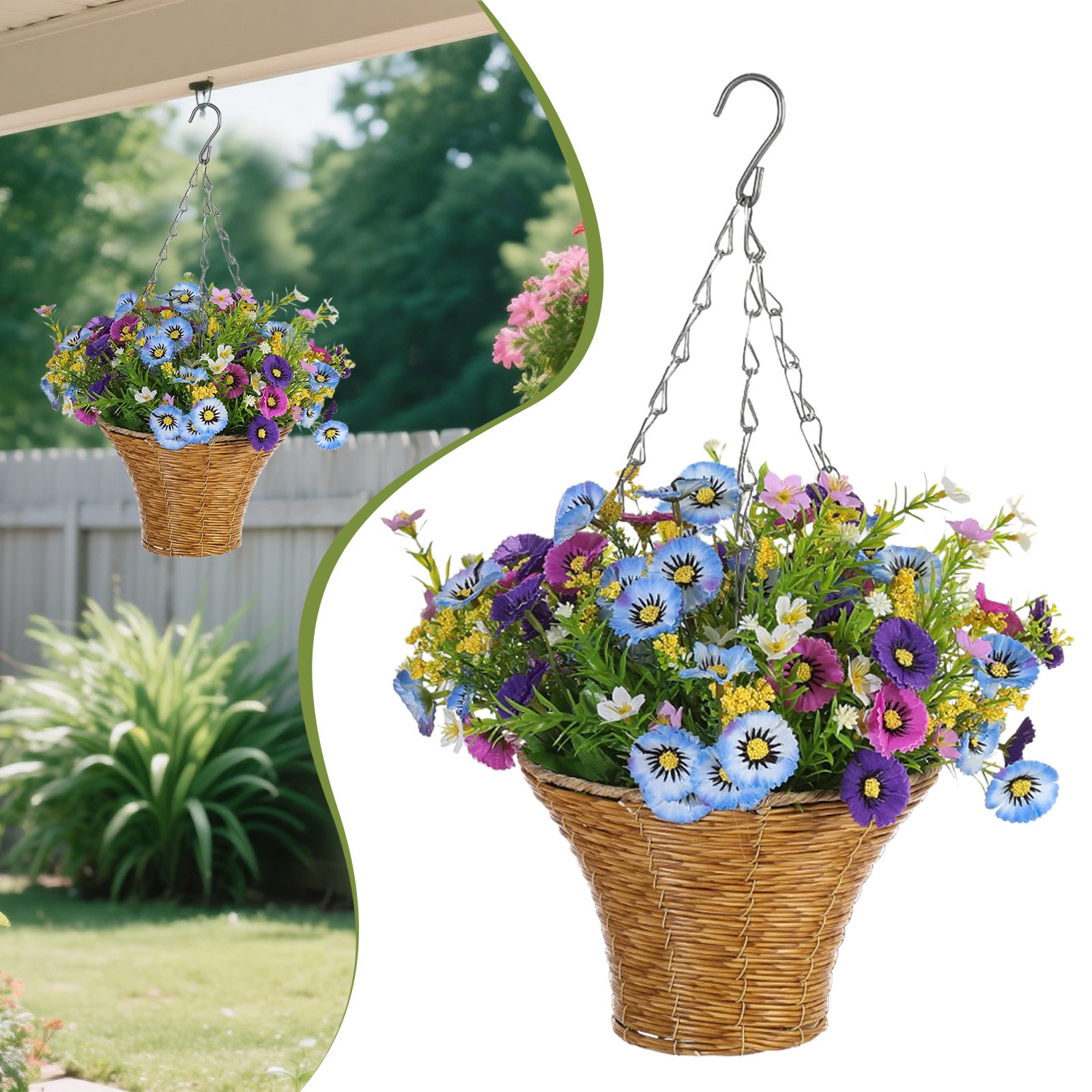 Homesteed Artificial Hanging Plants Basket Faux Flowers Spring Summer ...