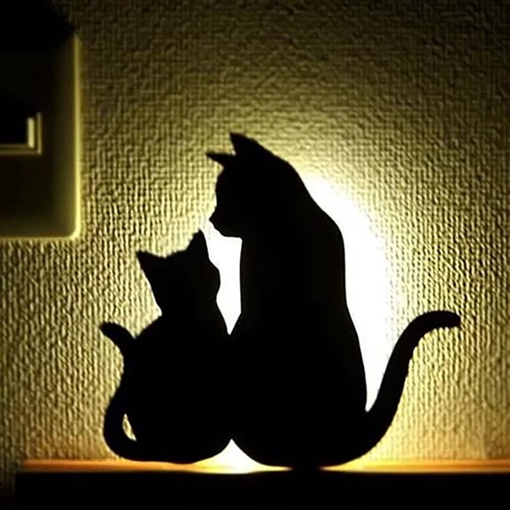 Homesteed Cat Night Light LED Projection Lamp 3D Sound Control Cat Wall Lamp Silhouette Shadow Light Decorative Cat Lamp for Home Decor