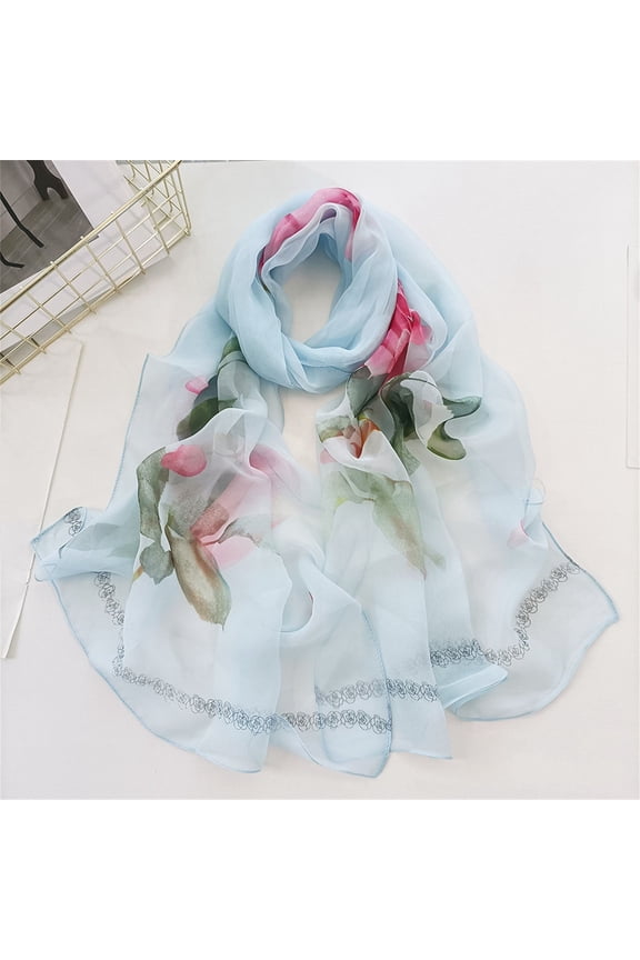 Chiffon Scarfs for Women Lightweight Floral Pattern Scarf Sunscreen Shawl Fashion Wraps for Spring Summer