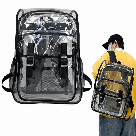 Homesteed Clear Backpack Black Heavy Duty Transparent Stadium Bag Large Capacity Padded Straps Work Concert Travel Rucksack