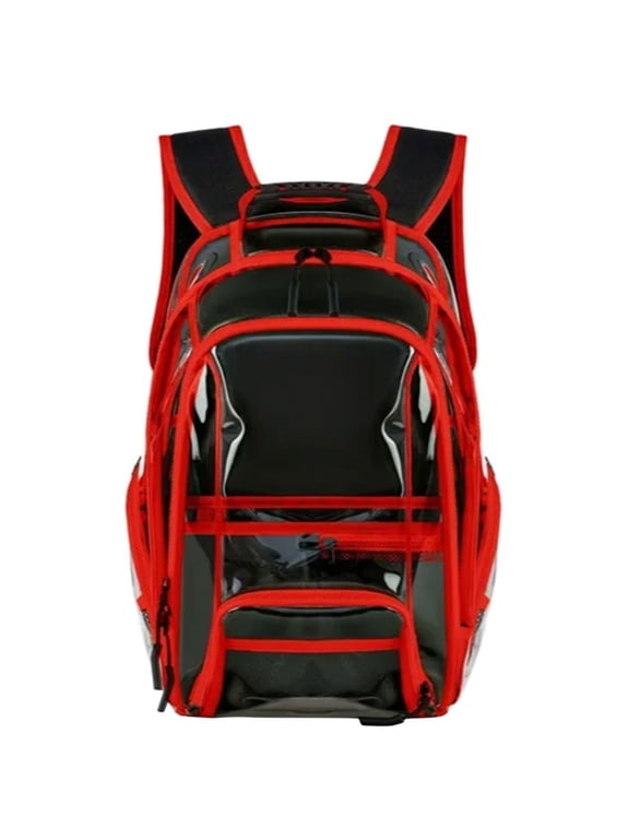 Clear Backpack Stadium Approved Heavy Duty Transparent Bag with Padded Straps for Work Travel Concerts Large Capacity Red