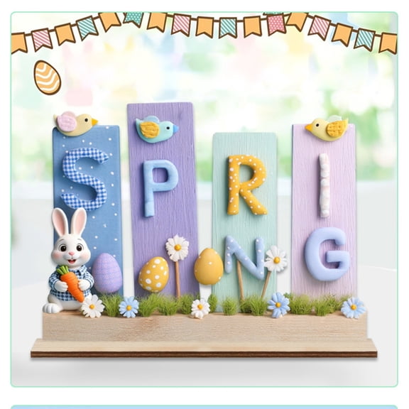 Homesteed Easter Bunny Decor Figurine Letter Sign Spring Decorations for Home Office Tabletop Festive Holiday Atmosphere