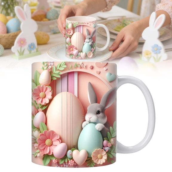 Homesteed Easter Coffee Mugs Cute Funny Bunny Cup Leakproof Design Spring Holiday Gift for Home Kitchen Dining Decor