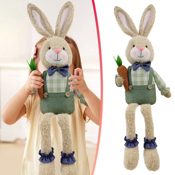 Homesteed Easter Decor Bunny Plush Long Legged Doll Easter Decorations for Home Tabletop Sitting Rabbit Figurine Spring Farmhouse Charm
