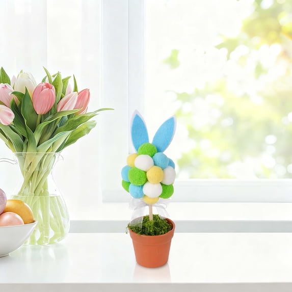 Homesteed Easter Decorations Bunny Potted Decor Spring Tabletop Centerpiece for Home Kitchen Shelf Mantel