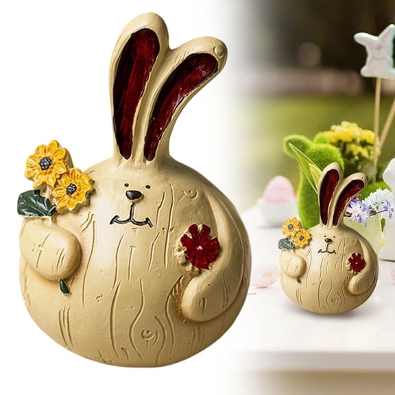 Homesteed Easter Resin Bunny Figurine Garden Ornament Mini Rabbit Decorative Statue for Desk Shelf Fairy Garden Display and Holiday Home Decor 1 pc