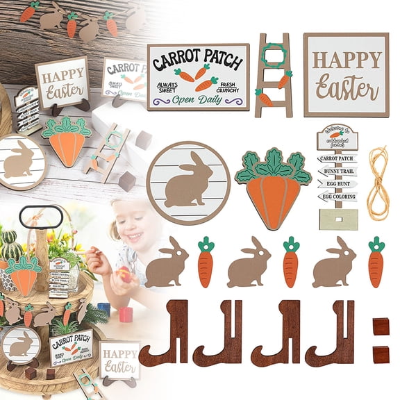 Homesteed Easter Tiered Tray Decor Farmhouse Wooden Signs Rustic Spring Decorations for Home Kitchen Table Mantel Bunny Theme