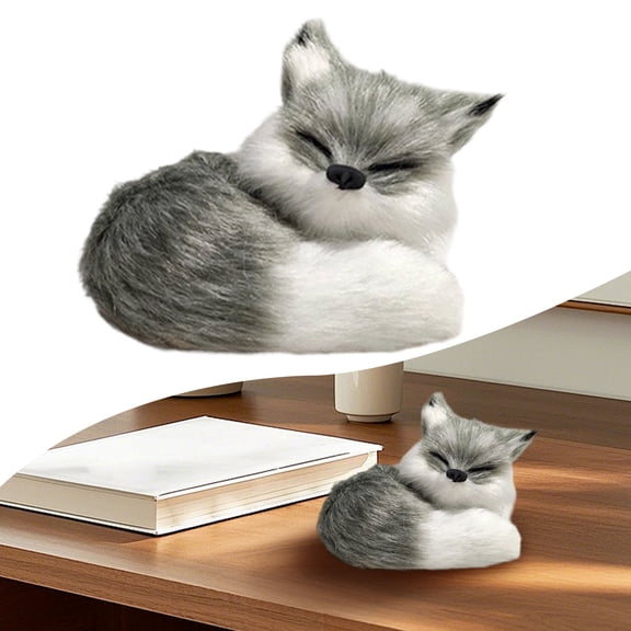 Homesteed Fox Animal Figurines Realistic Fox Stuffed Animal Simulation Squatting Model Desktop Ornament Collectible Toy for Animal Lovers