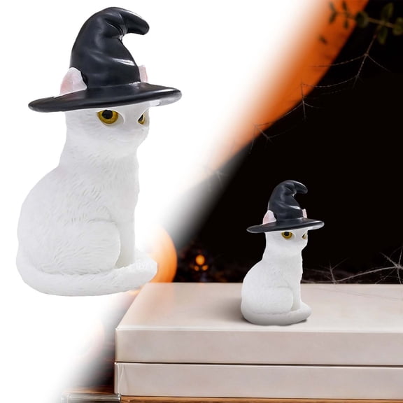 Homesteed Halloween Decor Witch Kitten E Resin Figurine Fall Tabletop Desk Ornament For Home