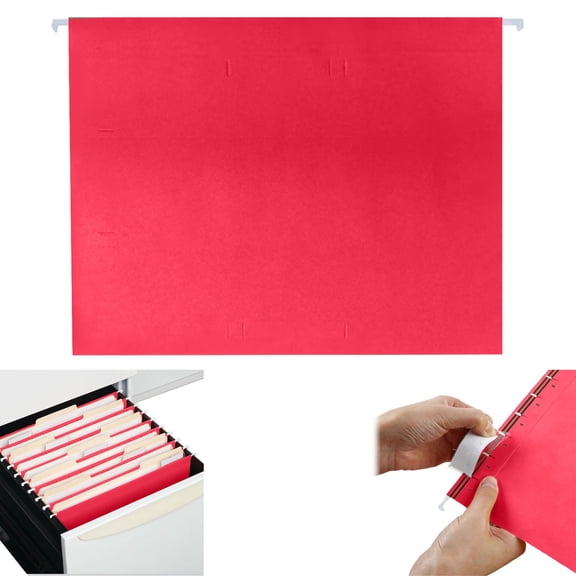 Homesteed Hanging File Folders Suspended Document Organizer With Built-In Tabs Classification Storage For Cabinet Drawer Red