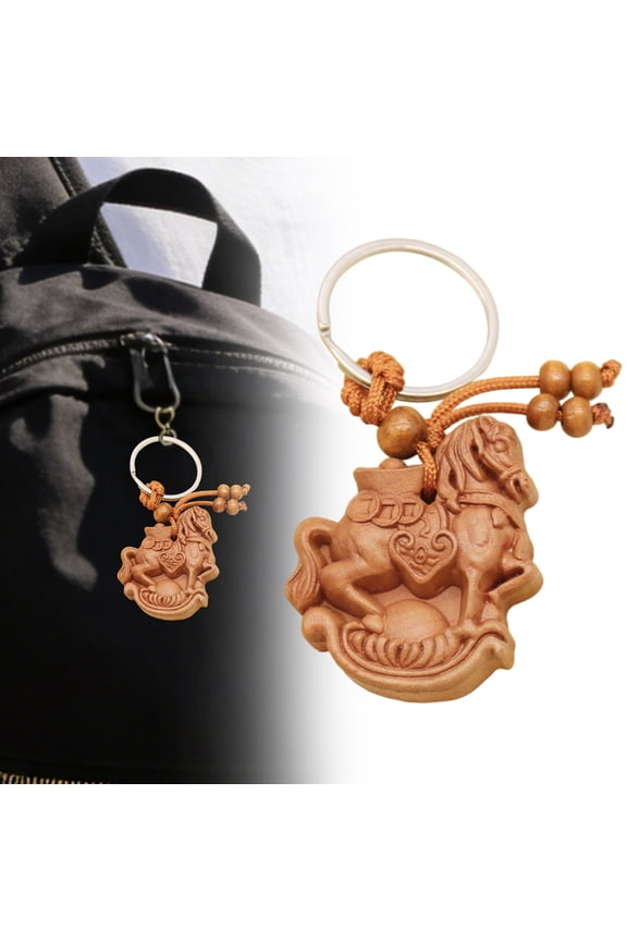 Horse Keychain 2026 Year of the Horse Chinese New Year Gift Carved Horse Bag Charm for Good Luck Success and Wealth Home Decor