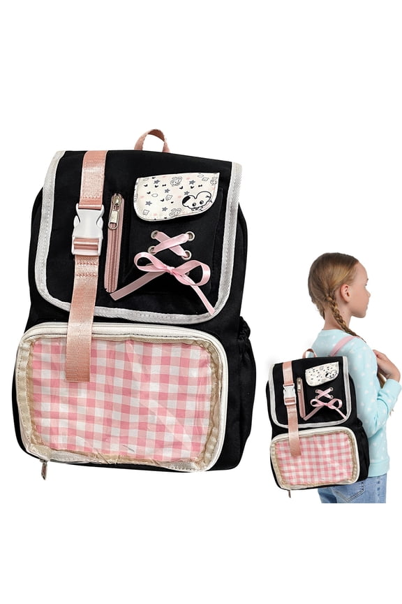 Ita Bag Kawaii Backpack with Pin Display Insert Cute Aesthetic Backpack for Students Travel Bookbag Ribbon Bow Daypack Black