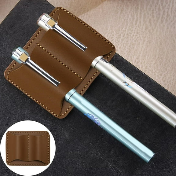 Homesteed Leather Pen Holder Clip for Notebook Double Pen Loop Holder for Journal Diary and Books Practical Pencil Organizer Brown