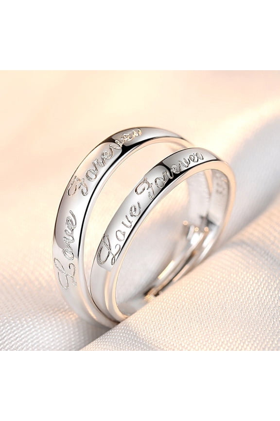 Matching Promise Rings for Couples Adjustable Open Band Engraved Love Forever Jewelry Gift for Anniversary Engagement