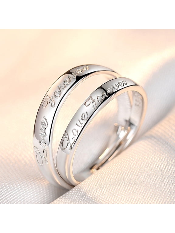 Matching Promise Rings for Couples Adjustable Open Band Engraved Love Forever Jewelry Gift for Anniversary Engagement