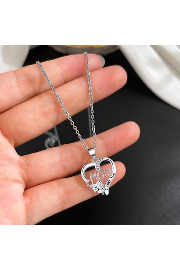Mom Necklace Heart Necklace for Women I Love You Mom Pendant Necklace Jewelry Gifts for Mom Mother's Day Birthday Anniversary