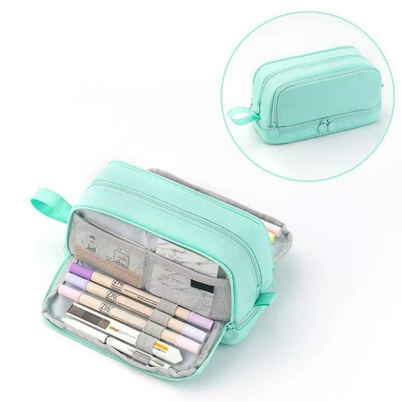 Homesteed Pencil Case Large Capacity Pencil Pouch Cute Multi Functional Pen Case Middle Students Double Solid Color Stationery Bag Mint Green