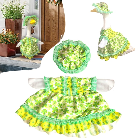 Homesteed Porch Goose Outfits Spring Garden Statue Clothes Dress and Hat Costume for Outdoor Patio Yard Decor