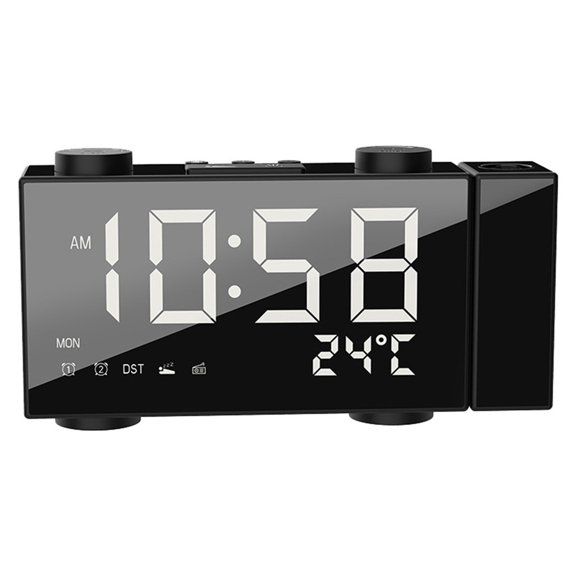 Homesteed Projection Alarm Clock for Bedrooms Digital Clock with FM Radio LED Display Dual Alarm Sleep Timer and 180 Degree Time Projector