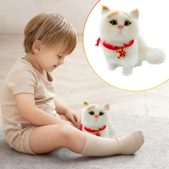 Homesteed Realistic Stuffed Cat Plush Toy Interactive Sound Soft Plush Animal Pillow Cute Lifelike Cat Toy