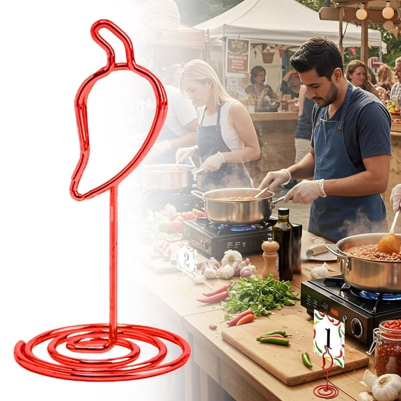 Homesteed Red Pepper Table Number Holders Metal Place Card Holder Stand for Chili Cook Off Mexican Theme Party Food Sign Photo Clip 1PC