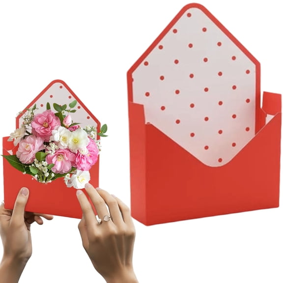 Homesteed Red Valentine Envelope Box Decorative Flower Bouquet Wrapper Love Letter Print For Wedding Proposal Anniversary 1 Piece