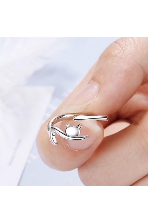Rings for Women Gold Ring Cat Open Ring Cute Stackable Rings for Women Engagement Ring for Daily Wear Jewelry Gifts for Cat Lovers