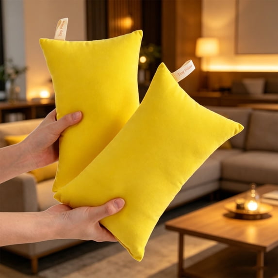 Homesteed Small Travel Pillows 2 Pack Microfiber Soft Tiny Mini Pillow Machine Washable Breathable Neck Lumbar Support Cushion for Airplane Car Office, Yellow