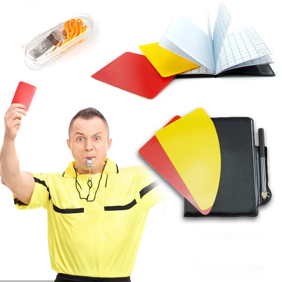 Homesteed Soccer Referee Kit Ref Whistle With Lanyard Penalty Card Wallet Scorecard Pencil Portable Flag Football Set For Coaches