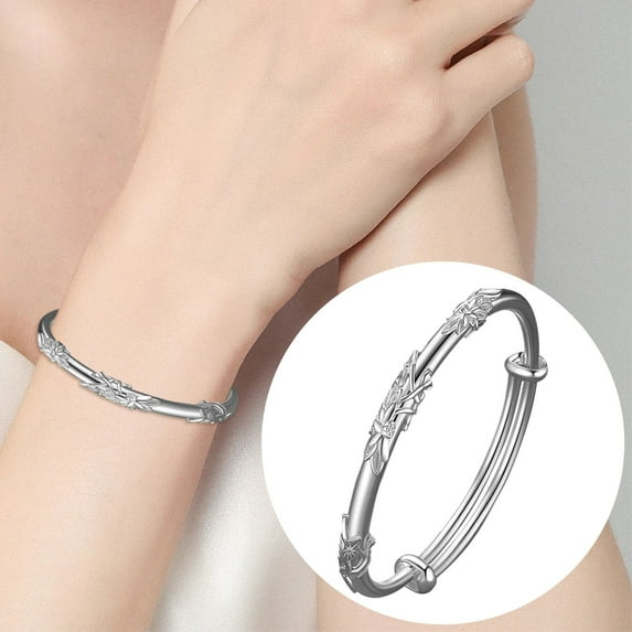 Homesteed Sterling Silver Bangle Bracelet for Women Adjustable Open Cuff 925 Silver Simple Fashion Jewelry Gift