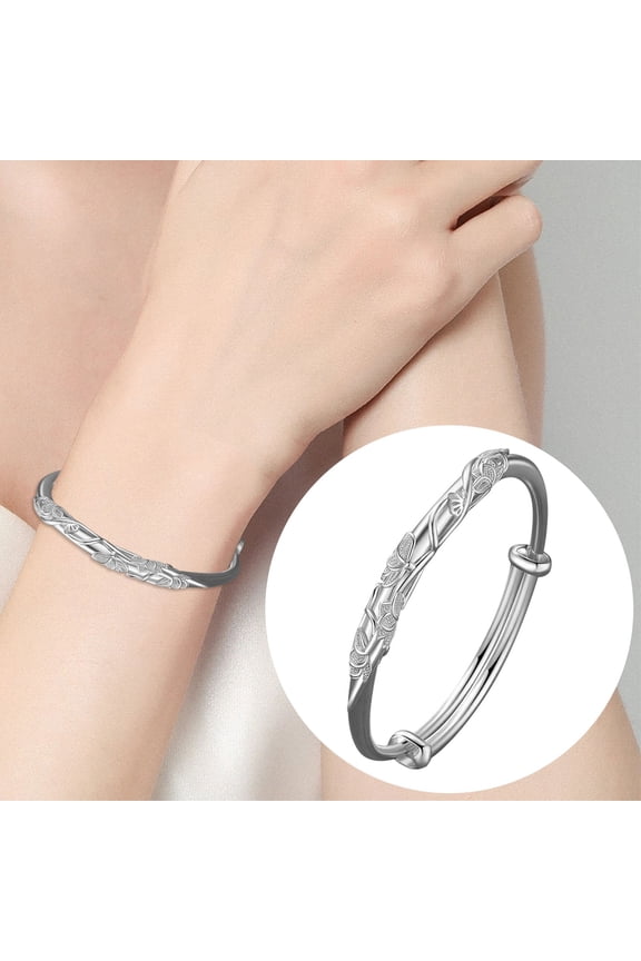 Sterling Silver Bangle Bracelet for Women Adjustable Open Cuff 925 Silver Simple Fashion Jewelry Gift